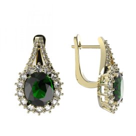 BG zlaté náušnice 977 Žluté zlato - 585 Zelený kubický zirkon