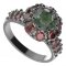 BG prsten 472-X kulatého tvaru - Kov: Stříbro 925 - rhodium, Kámen: Vltavín a granát