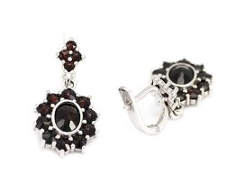 BG náušnice s českým granátem  037 Bílé zlato - 585 Granát