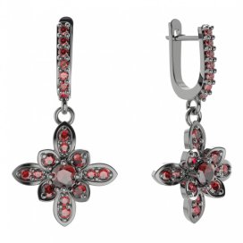 BG květ náušnice 404-84 Stříbro 925 - ruthenium (30-90dní) Granát