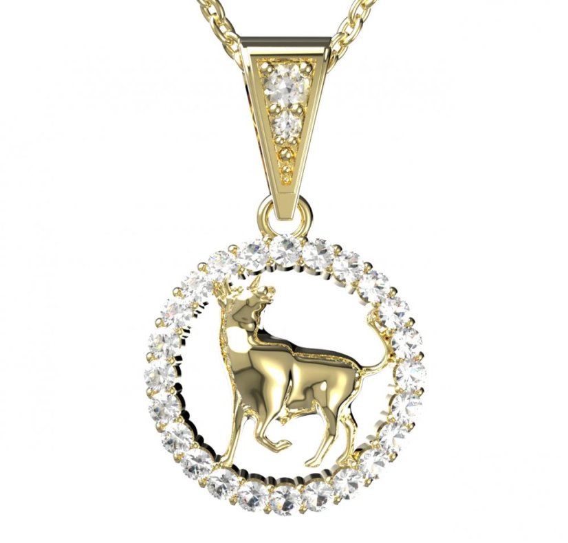 BG zlatý diamantový přívěšek Býk 052 Žluté zlato - 585 Diamant lab-grown