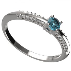 BG zlatý prstýnek 1145 /zásnubní-snubní/ Bílé zlato - 585 Světle modrý kubický zirkon