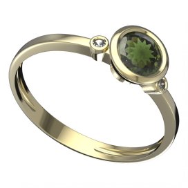 BG vltavínový prsten 557L Žluté zlato - 585 Vltavín a diamant