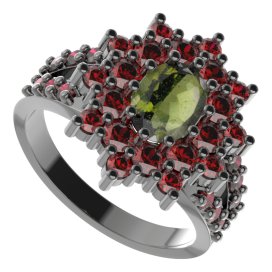 BG prsten 249-X oválného tvaru Stříbro 925 - ruthenium (30-90dní) Vltavín a granát