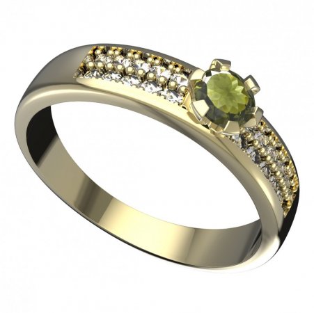 BG vltavínový prsten 556F - Kov: Žluté zlato 585, Kámen: Vltavín a  kubický zirkon