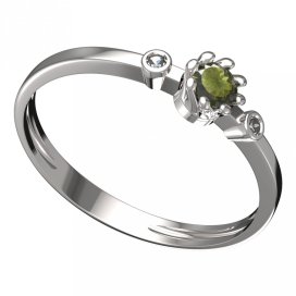 BG vltavínový prsten 554L Bílé zlato - 585 Vltavín a diamant