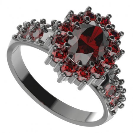 BG prsten 298-X oválného tvaru - Kov: Stříbro 925 - rhodium, Kámen: Vltavín a granát