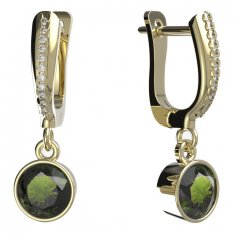 BG zlaté vltavínové náušnice 724 Žluté zlato - 585 Vltavín a diamant
