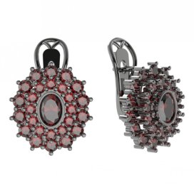 BG  náušnice 021-R7 oválné Stříbro 925 - ruthenium (30-90dní) Granát