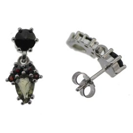BG náušnice vsazený granát  258-53 Bílé zlato - 585 Vltavín a granát