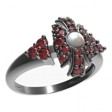 BG prsten s přírodní perlou 537-U - Kov: Žluté zlato 585, Kámen: Granát a perla