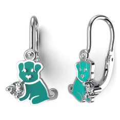 BeKid dětské zlaté náušnice 1281 -  pejsek Bílé zlato - 585 Diamant