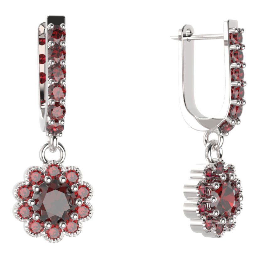 BG kulaté náušnice 149-94 Stříbro 925 - rhodium Granát