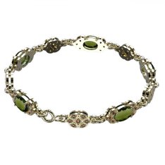 BG náramek vsazený český granát  961+ Žluté zlato - 585 Vltavín a granát