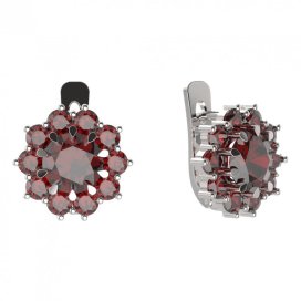 BG náušnice kulatého tvaru 011-07 Stříbro 925 - rhodium Granát