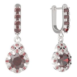 BG náušnice kulaté 991-96 Stříbro 925 - rhodium Granát