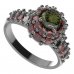 BG ring 751-X circular - Metal: Silver 925 - rhodium, Stone: Moldavit and garnet