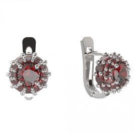 BG náušnice kulatého tvaru 751-07 Stříbro 925 - rhodium Granát