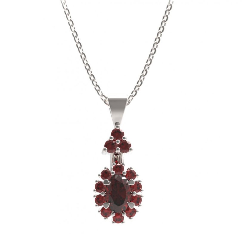 BG přívěs s centrálním oválným kamenem 498-87 Stříbro 925 - rhodium Granát