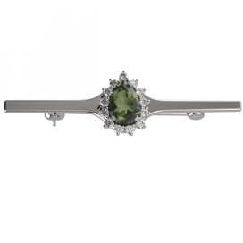 BG brož 505I Bílé zlato - 585 Vltavín a kubický zirkon