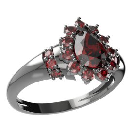 BG prsten kapkovitý kámen 509-K Stříbro 925 - ruthenium (30-90dní) Granát