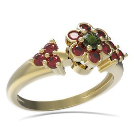 BG prsten s kulatým kamenem 518-U Žluté zlato - 585 Vltavín a granát