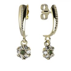 BG vltavínové náušnice 879 Žluté zlato - 585 Vltavín a diamant