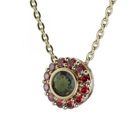 BG přívěs vsazený granát  744 Stříbro 925 - pozlacené Vltavín a granát