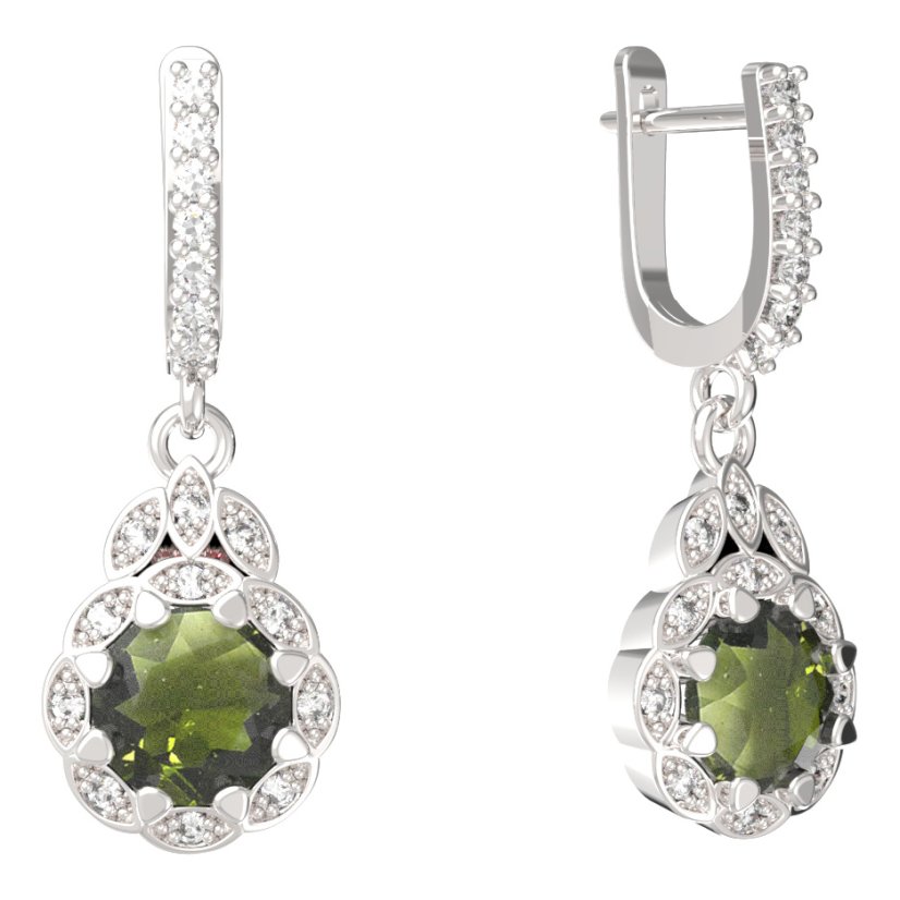 BG náušnice kulaté  991-94 Stříbro 925 - rhodium Vltavín a  kubický zirkon