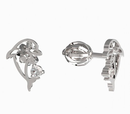 BeKid, Gold kids earrings -1183 - Switching on: Screw, Metal: White gold 585, Stone: White cubic zircon