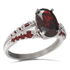 BG prsten s oválným kamenem 492-G Stříbro 925 - rhodium Granát