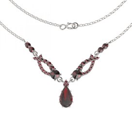 BG náhrdelník vsazeny kameny:český granát 501 Stříbro 925 - rhodium Granát