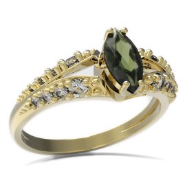 BG prsten s oválným kamenem 483-G Stříbro 925 - pozlacené Vltavín a  kubický zirkon