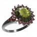 BG prsten s kulatým kamenem 512-U - Kov: Stříbro 925 - rhodium, Kámen: Vltavín a granát