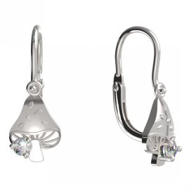 Zlaté dětské náušnice muchomůrka s diamantem, bílé zlato 585, brizura – BeKid 1272