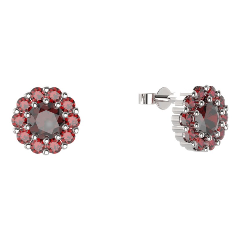 BG náušnice kulaté -  628 Stříbro 925 - rhodium Granát