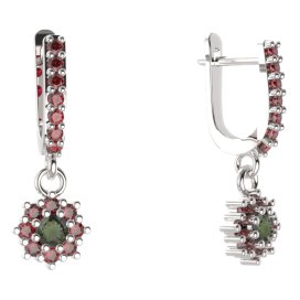 BG kulaté náušnice 320-84 Stříbro 925 - rhodium Vltavín a granát