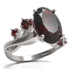 BG prsten s oválným kamenem 480-P Stříbro 925 - rhodium Granát