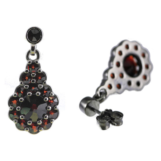 Stříbrné náušnice s českým granátem, ruthenium, puzety – 527