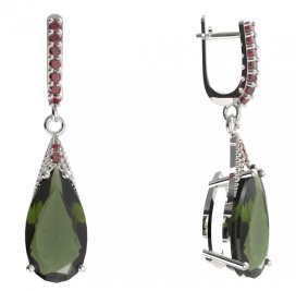 BG náušnice ve tvaru kapky 694-84 Stříbro 925 - rhodium Vltavín a granát