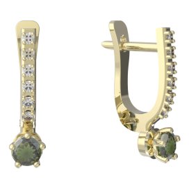 BG vltavínové náušnice 873 Žluté zlato - 585 Vltavín a diamant