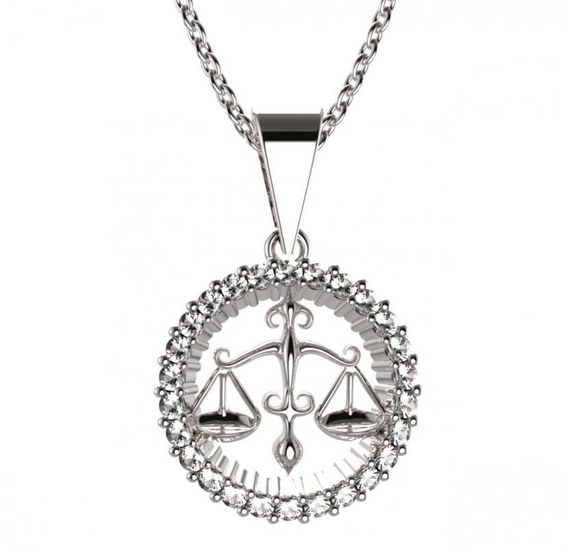 BG zlatý diamantový přívěšek Váhy 045 Bílé zlato - 585 Diamant lab-grown