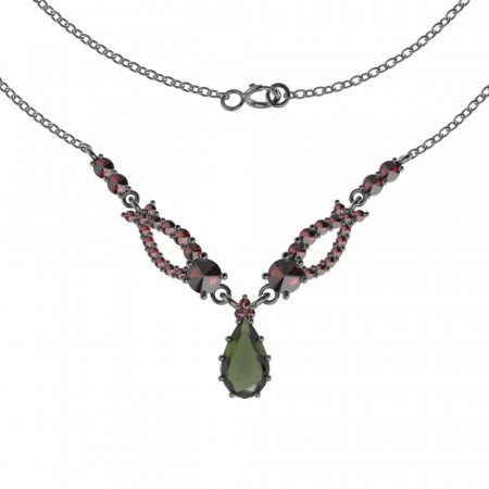 BG garnet necklace 501 - Metal: Silver - gold plated 925, Stone: Moldavit and garnet