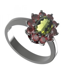 BG prsten oválný 756-I Stříbro 925 - ruthenium (30-90dní) Vltavín a granát