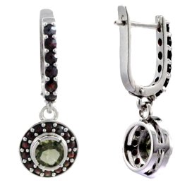 BG náušnice vsazeny kameny 755-94 Stříbro 925 - rhodium Vltavín a granát