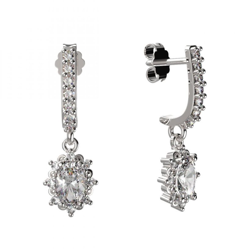 BG zlaté diamantové náušnice ovál -  953 Bílé zlato - 585 Diamant lab-grown