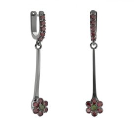 BG náušnice ve tvaru květu 518-A93 Stříbro 925 - ruthenium (30-90dní) Vltavín a granát