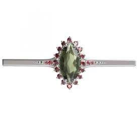 BG brož 513K Stříbro 925 - rhodium Vltavín a granát