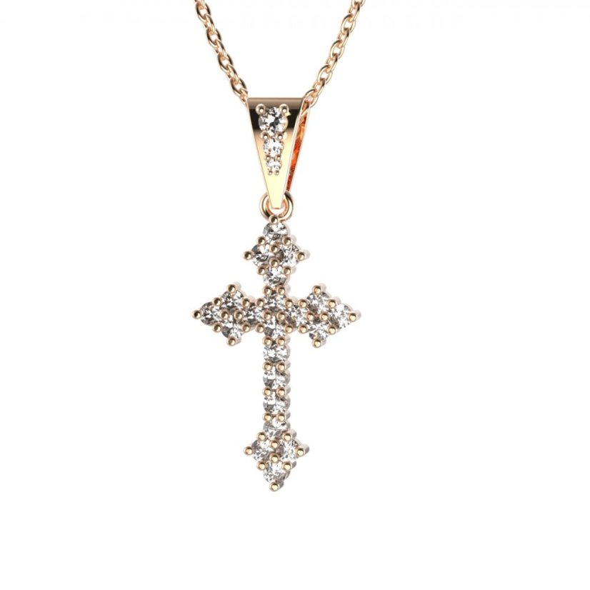 Zlatý přívěsek křížek s lab-grown diamantem, růžové zlato 585 – 255 (Zd142552)