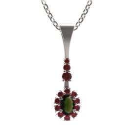 BG přívěs s centrálním oválným kamenem 498-B Stříbro 925 - rhodium Vltavín a granát